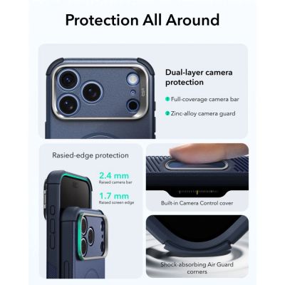 5. Etui ESR Cyber Tough Kickstand MagSafe na iPhone 18 Pro Max / 17 Pro Max - granatowe