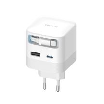 Ładowarka sieciowa Cuktech AD653W 67 W GaN 2x USB-C + USB-A ze zwijanym kablem USB-C 70 cm - biała