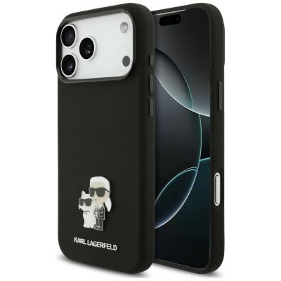 Etui Karl Lagerfeld Silicone Karl&Choupette Metal Pin iPhone 18 Pro Max / 17 Pro Max - czarne