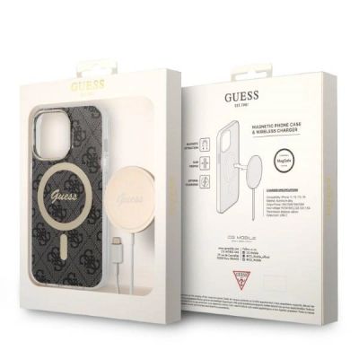 10. Etui Guess 4G Print MagSafe na iPhone 13 Pro + ładowarka indukcyjna - czarne