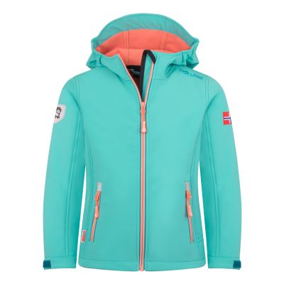 Kurtka Trollkids Trollfjord Softshell mgła akwamarynowa/niebieski portowy/brzoskwinia mellow (175-137)