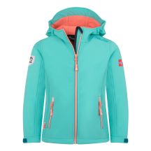 Kurtka Trollkids Trollfjord Softshell mgła akwamarynowa/niebieski portowy/brzoskwinia mellow (175-137)