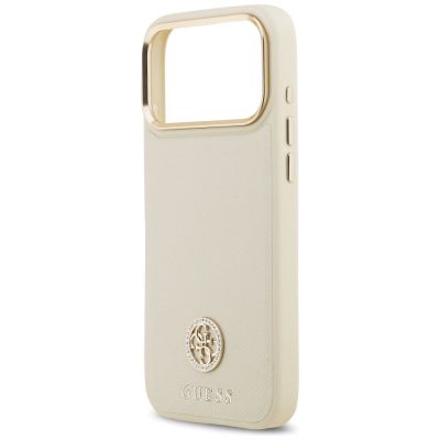6. Etui Guess Grained Strass Logo MagSafe na iPhone 17 Pro Max - beżowe