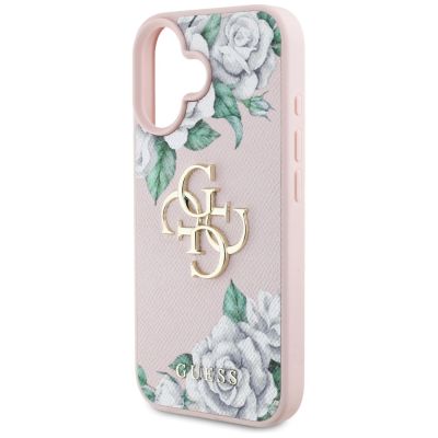 6. Etui Guess Grained Roses Big 4G logo na iPhone 16 - różowe