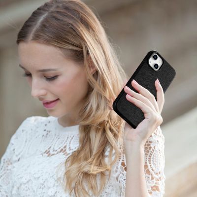 20. iCarer Litchi Premium Leather Case skórzane etui iPhone 14 magnetyczne z MagSafe czarny (WMI14220709-BK)