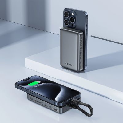 6. Powerbank Acefast M10 magnetyczny 2x USB-C PD 30W z ładowaniem indukcyjnym 15W i kablem USB-C - czarny