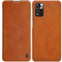 Nillkin Qin Case etui do Xiaomi Redmi Note 11 Pro+ (China) / Redmi Note 11 Pro (China) / Mi11i HyperCharge osłona na aparat kabura pokrowiec obudowa z klapką brązowy