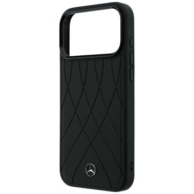 6. Etui Mercedes Leather Crossed Lines MagSafe na iPhone 17 Pro Max / 18 Pro Max - czarne