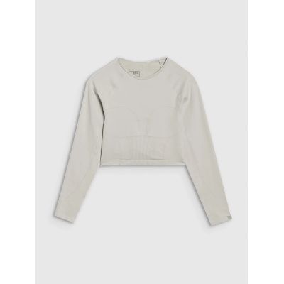 4. Longsleeve treningowy crop-top z wycięciem na plecach damski 4F 4FRSS25TFLOF486-83S