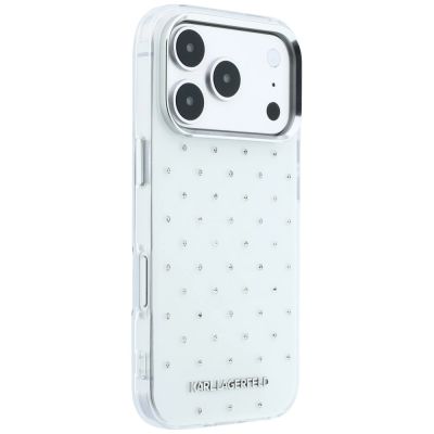 4. Etui Karl Lagerfeld IML Rhinestones Allover and Electroplated Logo na iPhone 17 Pro Max / 18 Pro Max  - białe