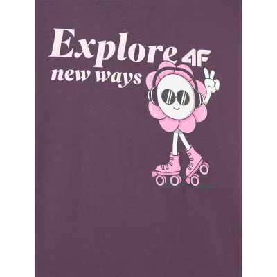 6. T-shirt dziewczęcy oversize z nadrukiem 4F 4FJRSS25TTSHF2586-50S