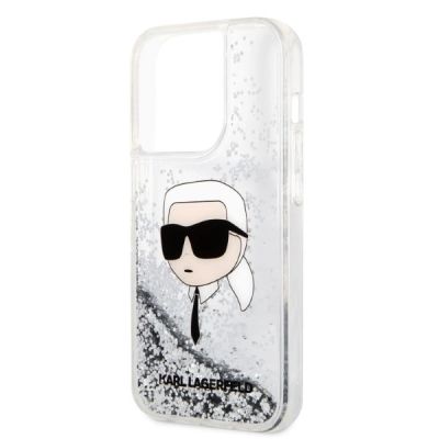6. Etui Karl Lagerfeld Glitter Karl's Head na iPhone 14 Pro - srebrne