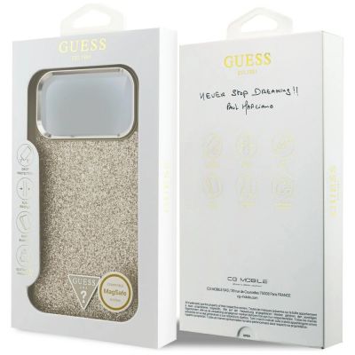 6. Etui Guess Glitter Triangle Logo MagSafe na iPhone 17 Pro Max - złote