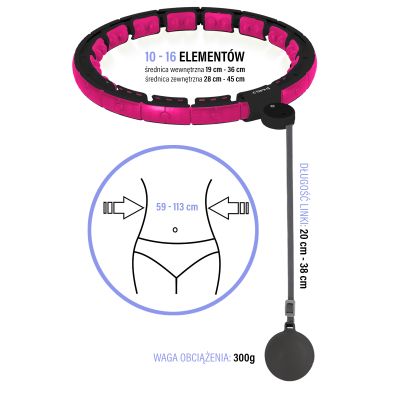 15. HHM16 HULA HOP BLACK/PINK Z MAGNESAMI I OBCIĄŻNIKIEM + LICZNIK HMS