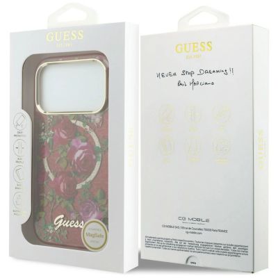 8. Etui Guess IML Glitter Blossom Roses na iPhone 17 Pro Max / 18 Pro Max - burgundowe