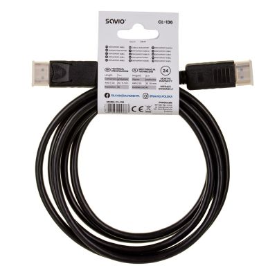 5. Kabel SAVIO CL-136 (DisplayPort M - DisplayPort M; 2m; kolor czarny)