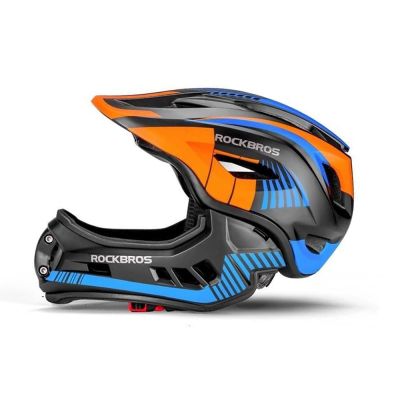 2. Kask rowerowy Rockbros TT-32SOBL-S dziecięcy z odpinaną szczęką rozmiar S - czarno-pomarańczowy