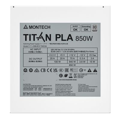 8. Montech Titan PLA 850W - 80 PLUS & Cybenetics Platinum, modularny, PCIe 5.1 - 850 Wat