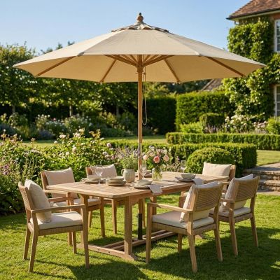 13. PARASOL OGRODOWY DREWNIANY 250CM SKŁADANY PIASKOWY