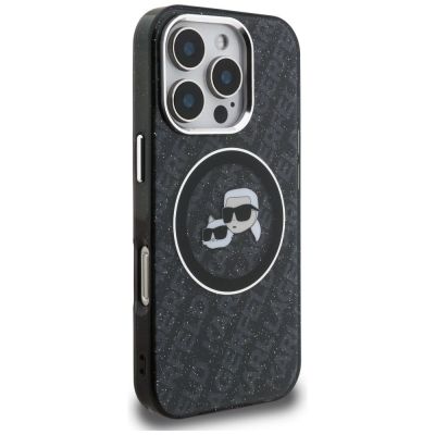 4. Etui Karl Lagerfeld IML Glitter Karl & Choupette Heads Logo MagSafe na iPhone 16 Pro - czarne