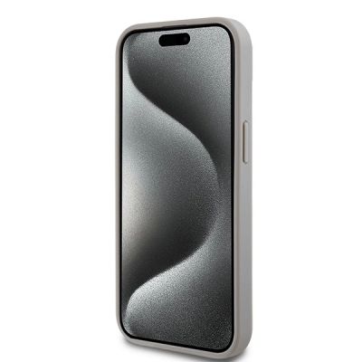 5. Etui DKNY Leather Mono Stripe & Metal Logo na iPhone 15 Plus / 14 Plus - beżowe
