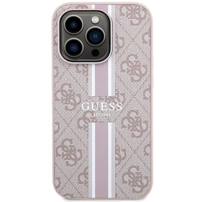 3. Etui Guess 4G Printed Stripes MagSafe na iPhone 15 Pro - różowe