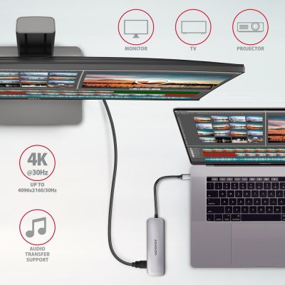 4. Axagon HMC-HCR3A 3x USB-A+ HDMI+ SD/microSD USB-C 3.2 Gen 1 hub 20cm Przewodowa USB 3.2 Gen 1 (3.1 Gen 1) Type-C Szary