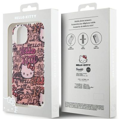 8. Etui Hello Kitty IML Tags Graffiti na iPhone 15 - różowe