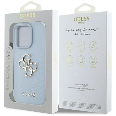 8. Etui Guess Grained Big 4G Logo Small Classic Logo na iPhone 16 Pro - niebieskie