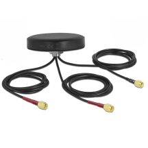 DeLOCK Antena dwupasmowa LTE MIMO WLAN 802.11 ac/ax/a/h/b/g/n 3 x SMA męski RG-174 1 m montaż na śruby, polowa, czarna