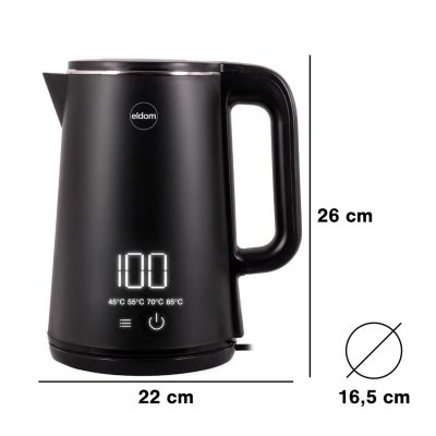 13. ELDOM CZAJNIK BEZPRZEWODOWY C515C 1,8 L 2000W CZARNY 5 PROGRAMÓW 45,55,70,85,100°C , PODTRZYMYWANIE TEMPERATURY