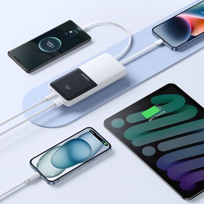 10. Powerbank Baseus Lipow 10000mAh 22,5W z dwoma wbudowanymi kablami (z kablem Baseus Simple USB-A - USB-C 3A 20cm) - biały