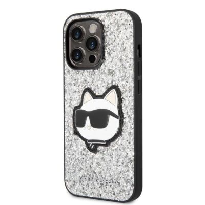 2. Etui Karl Lagerfeld Glitter Choupette Patch na iPhone 14 Pro - srebrne