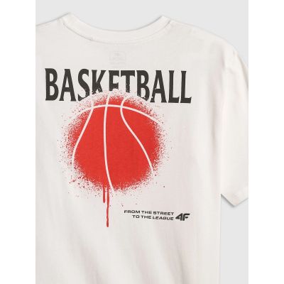 6. T-shirt loose z nadrukiem chłopięcy 4F 4FJRSS26TTSHM3835-10S