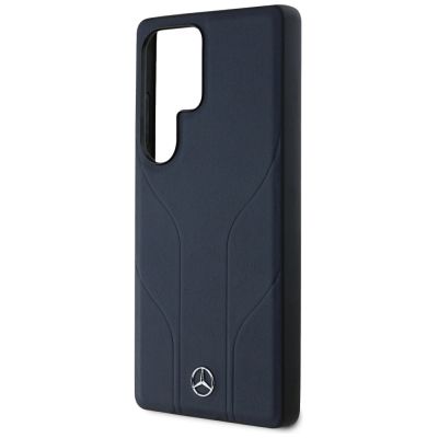 6. Etui Mercedes Leather Debossed Lines MagSafe na Samsung Galaxy S25 Ultra - niebieskie