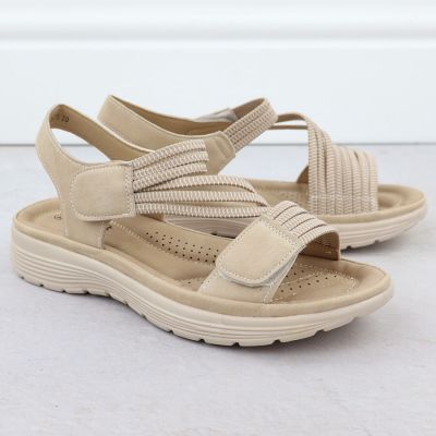 3. Sandały damskie na platformie komfortowe beżowe Unisoft 8875