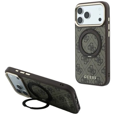 Etui Guess Ring Stand 360 4G Classic Logo MagSafe na iPhone 18 Pro Max / 17 Pro Max - brązowe