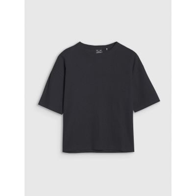 5. T-shirt regular z waflowej dzianiny damski 4F 4FRSS25TTSHF2651-20S