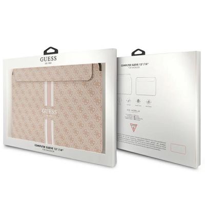 4. Pokrowiec Guess 4G Printed Stripes na laptopa 14" - różowy
