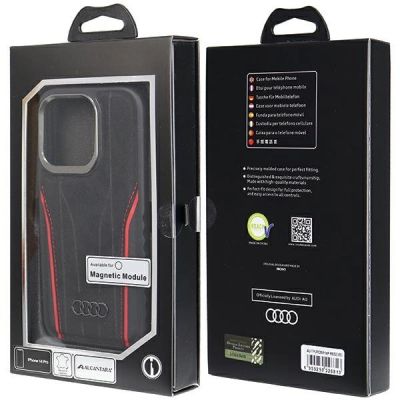 8. Etui Audi Genuine Leather z MagSafe na iPhone 14 Pro - czarno-czerwone