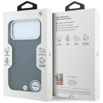 8. Etui BMW Sign Deboss Quilted Metal Logo MagSafe na iPhone 18 Pro / 17 Pro - ciemnoszare