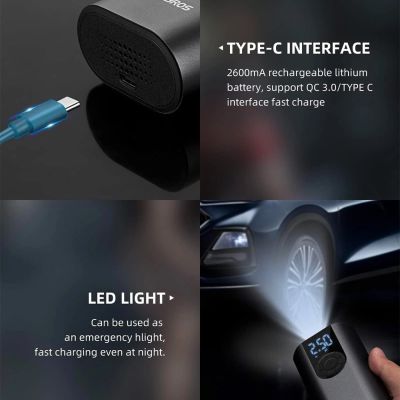 6. Elektryczna pompka do roweru Rockbros 42720001001 z wyświetlaczem LED + kabel USB-C - USB-A - czarna