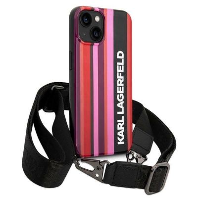 3. Etui Karl Lagerfeld Color Stripes Strap na iPhone 14 - różowe