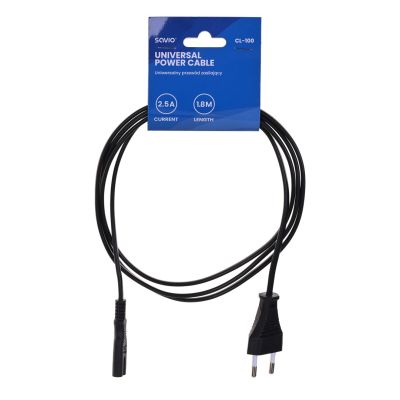 Kabel SAVIO CL-100 (2-Pin F - Euro M; 1,8m; kolor czarny)