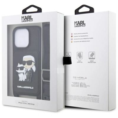 7. Etui Karl Lagerfeld Crossbody Saffiano Karl & Choupette na iPhone 14 Pro - czarne