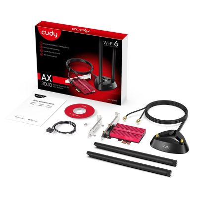13. Karta sieciowa CUDY WE4000 AX5400 Wi-Fi 6/6E BT 5.2 Intel AX210NGW Radiator PCIe + Antena na kablu