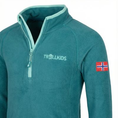 3. Bluza polarowa dla dziewczynki/chłopca z zamkiem Trollkids Kids Nordland Half Zip zielona (707-332)
