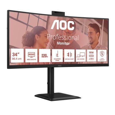 5. Monitor AOC 86,3 cm (34") CU34E4CW 21:09 2xHDMI+DP+USB-C+Webcam Curv.
