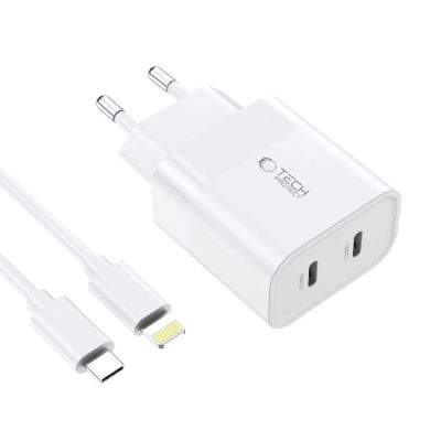 3. Ładowarka Tech-Protect C20W sieciowa 2x USB-C PD 20W z kablem USB-C / USB-C - biała