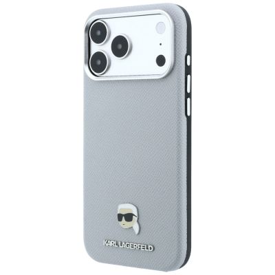 2. Etui Karl Lagerfeld Grained Karl Head Metal MagSafe na iPhone 18 Pro / 17 Pro - szare